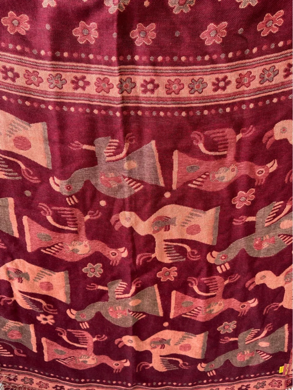 Kuna Millennium collection shawl scarf silk alpaca Nazca culture cherry red pink